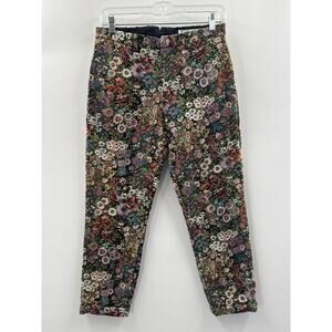 Beamsboy Women’s Flat Front Floral Tapestry Tapered Leg Cropped Pants Size 27
